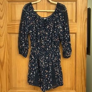 Navy Blue Floral Print Romper